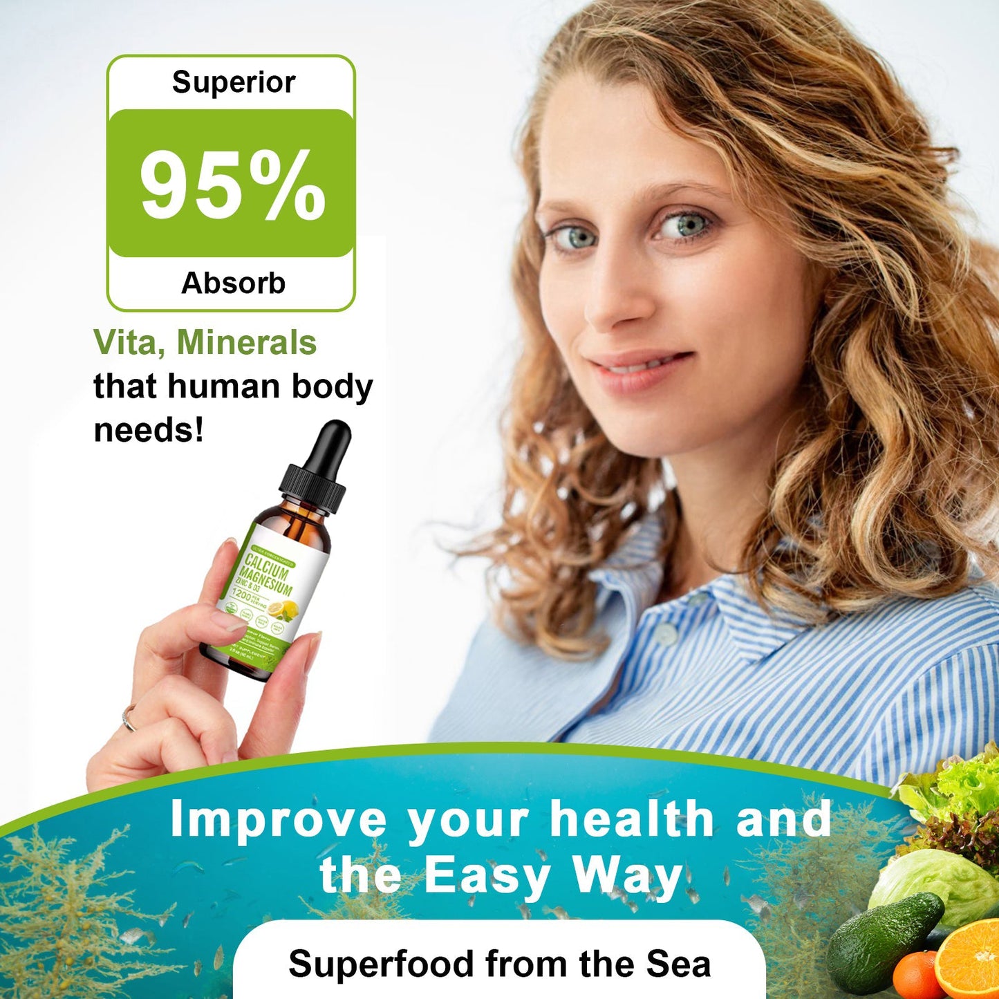 Calcium Magnesium Zinc Liquid Drop - Bone, Muscles, Mood & Sleep Support -Sugar-Free