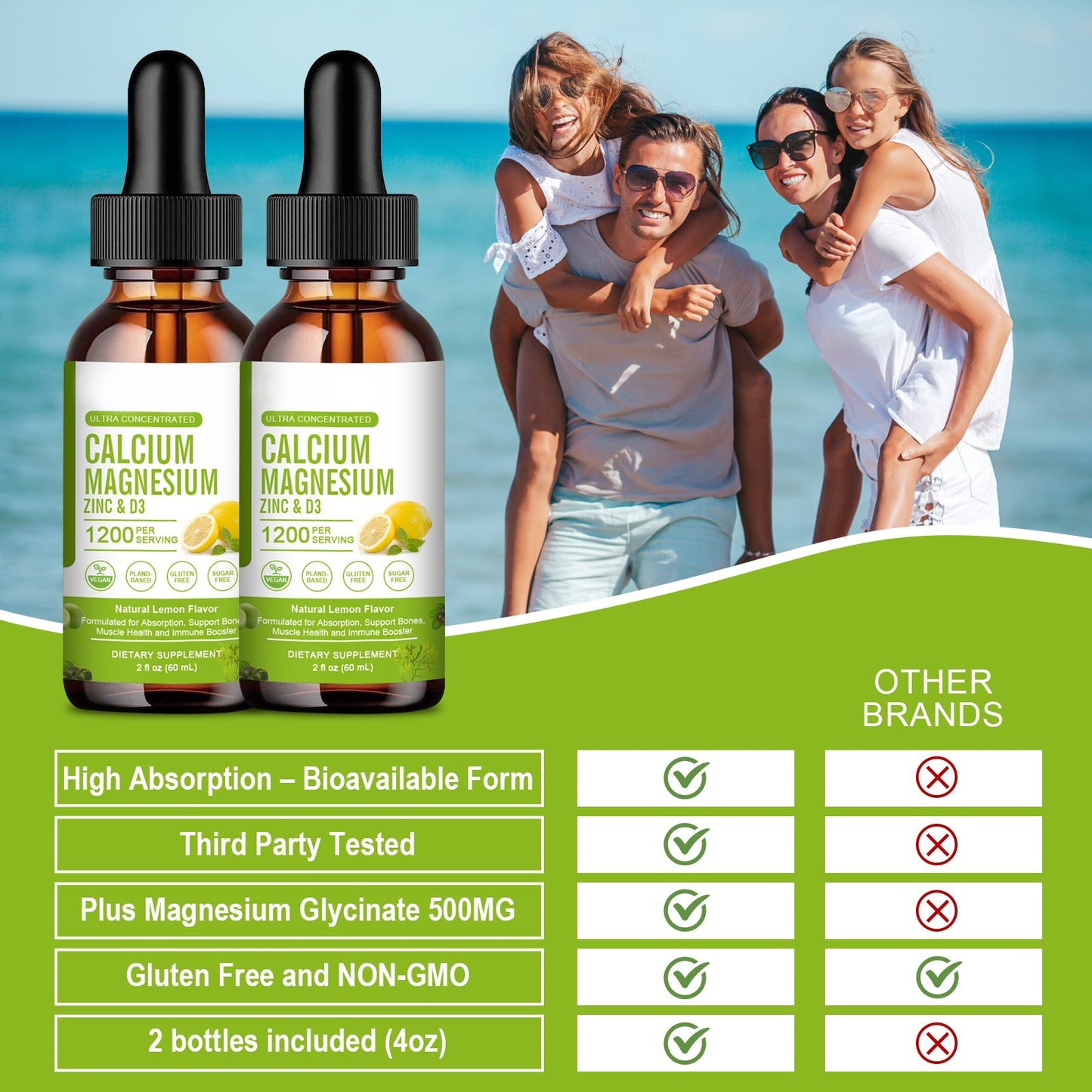 Calcium Magnesium Zinc Liquid Drop - Bone, Muscles, Mood & Sleep Support -Sugar-Free