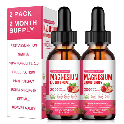 2 Packs Mulittea Magnesium Liquid Drops Gluten Free Dietary Supplement Natural Strawberry Flavor