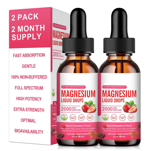 2 Packs Mulittea Magnesium Liquid Drops Gluten Free Dietary Supplement Natural Strawberry Flavor